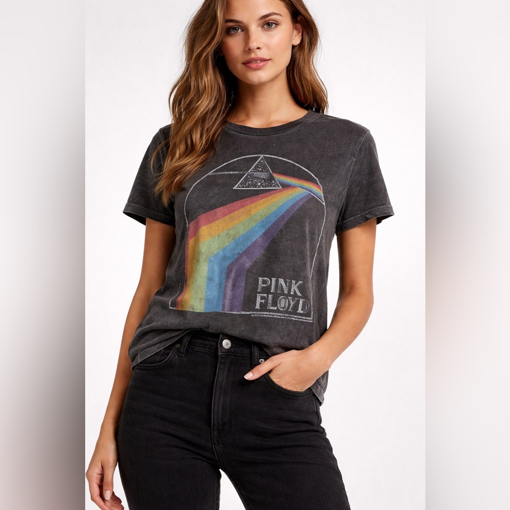 Pink Floyd Dark Side of the Moon Distressed Graphic Tee S Lucky Brand